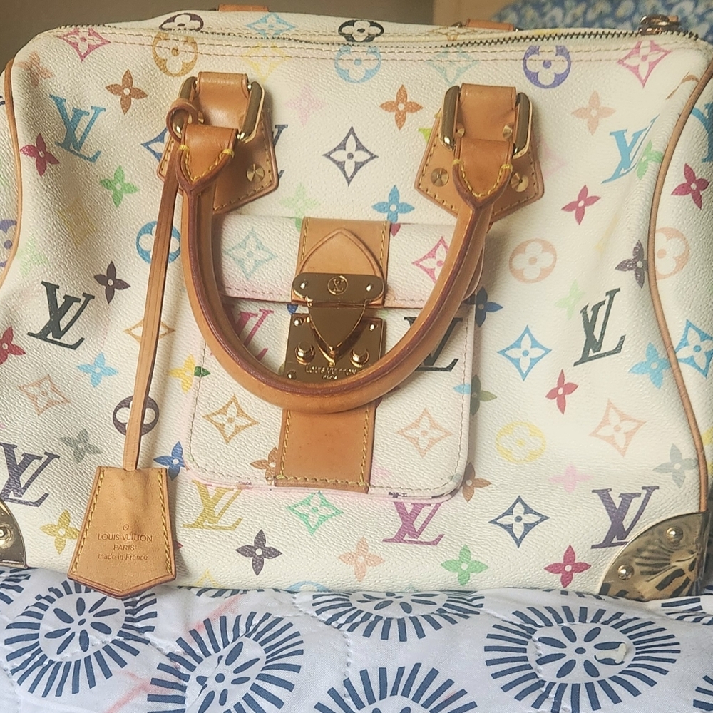 Louis Vuitton Cream Satchel with Gold Hardware